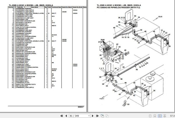 Tadano Truck Crane TL 250E 2 20301 4 Boom Jib 2M2D K203LA Parts Catalog 2
