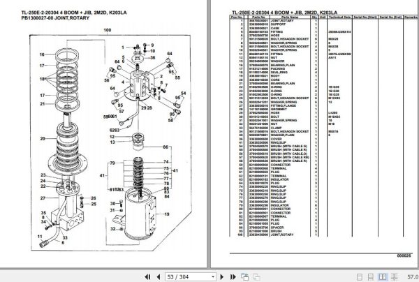 Tadano Truck Crane TL 250E 2 20304 4 Boom Jib 2M2D K203LA Parts Catalog 2