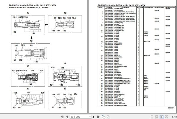 Tadano Truck Crane TL 250E 3 10302 4 Boom Jib 2M2D KW31MXN Parts Catalog 2