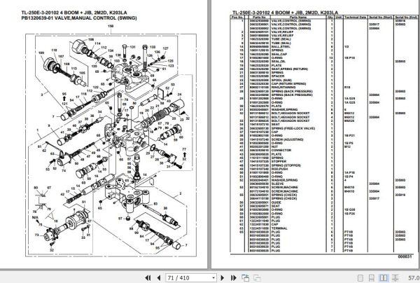 Tadano Truck Crane TL 250E 3 20102 4 Boom Jib 2M2D K203LA Parts Catalog 2