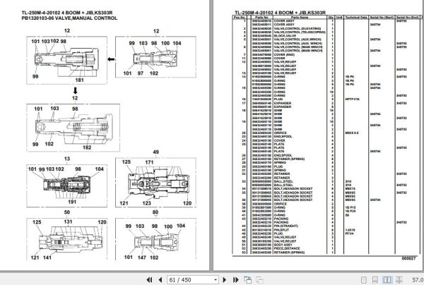 Tadano Truck Crane TL 250M 6 33007620101 4 Boom Jib KS303R Parts Catalog 2