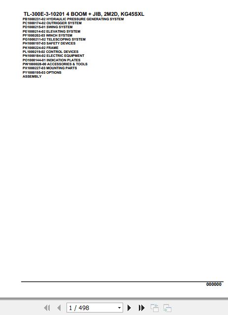 Tadano Truck Crane TL 300E 3 10201 4 Boom Jib 2M2D KG45SXL Parts Catalog 1