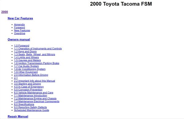 Toyota Tacoma 1998 2000 Repair Manual and Wiring Diagrams 1