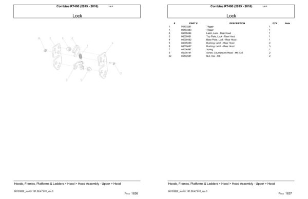 Versatile Combine RT490 Parts Catalog 2015 2016 2