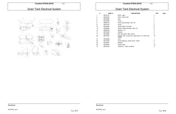 Versatile Combine RT520 Parts Catalog 2018 2