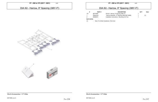 Versatile Seeding Tillage VT 290 to 375 Parts Catalog 2017 2021 2