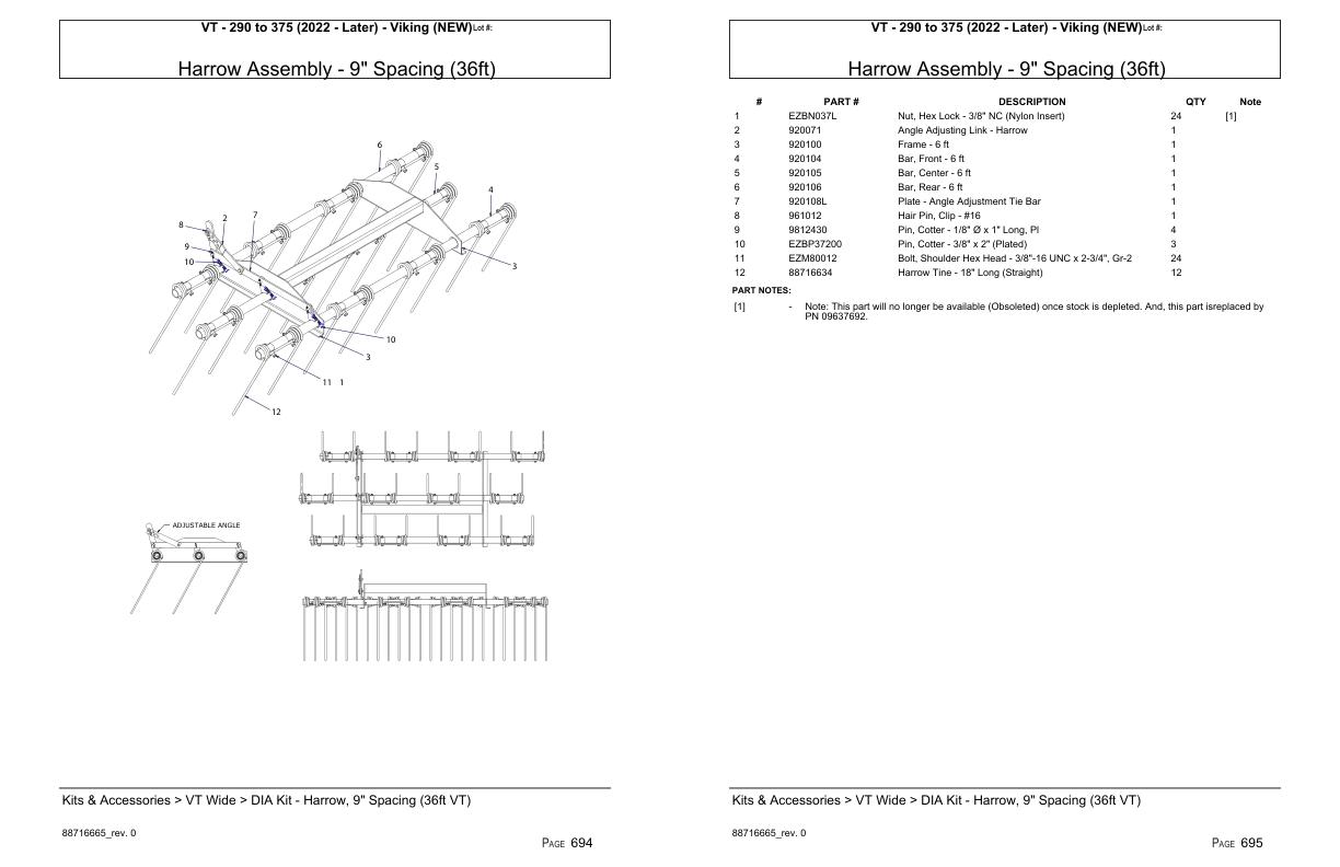 Versatile Seeding Tillage VT 290 to 375 Viking Parts Catalog 2022 1