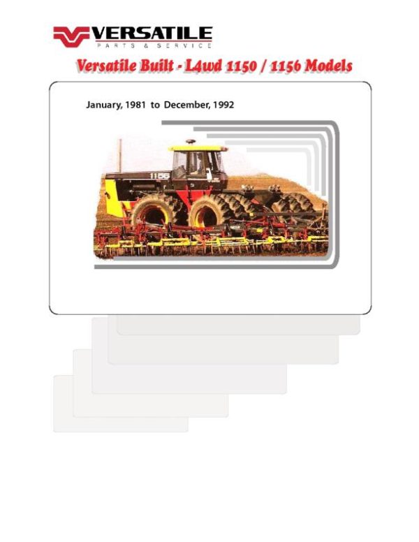 Versatile Tractor 1156V Large 4WD Parts Catalog 1986 1992 1