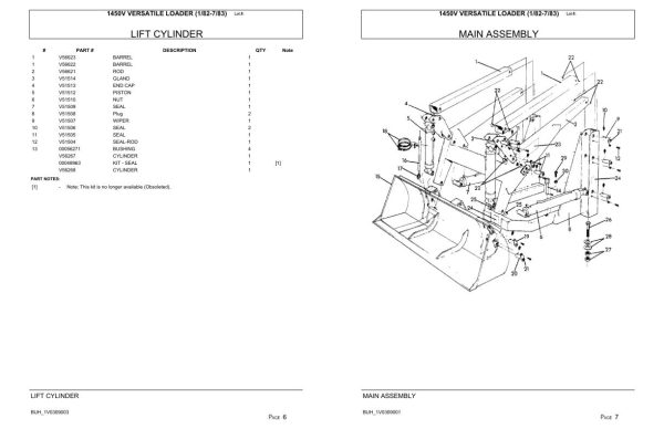 Versatile Tractor 1450V Loader Parts Catalog 1982 1983 2