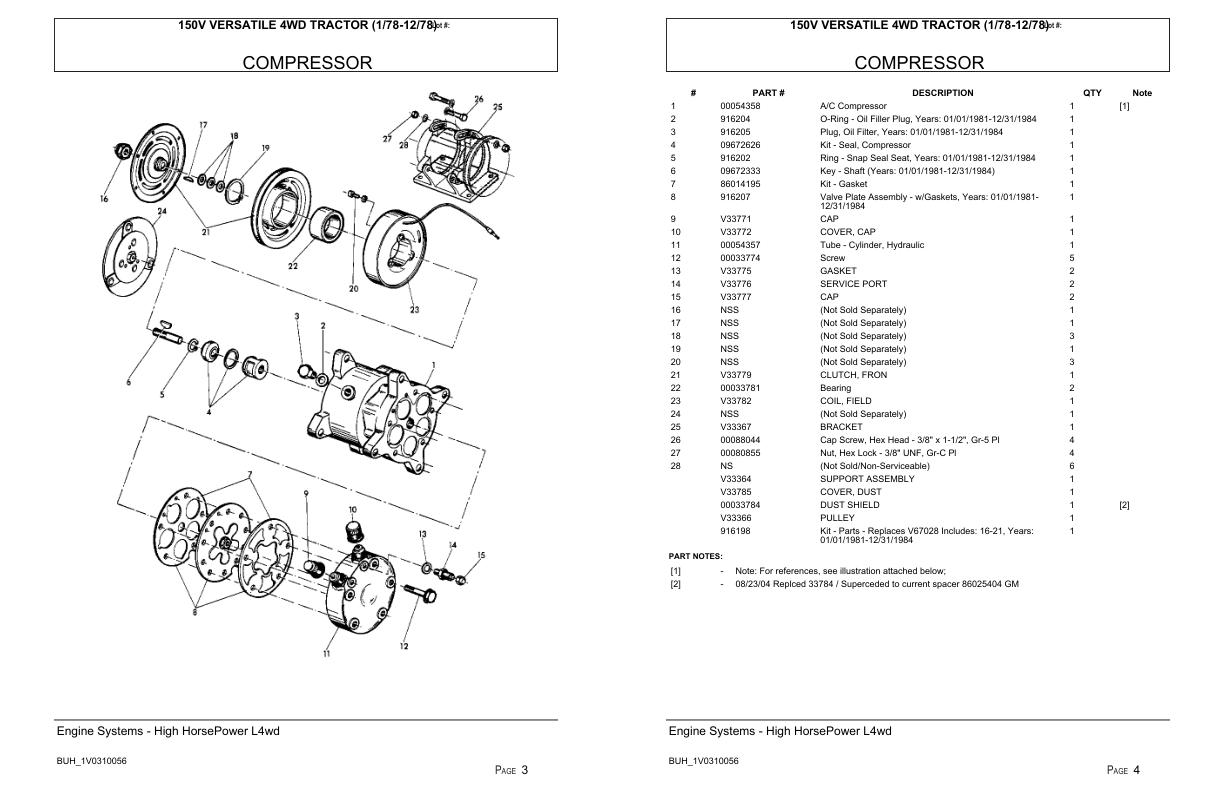 Versatile Tractor 150V 4WD Parts Catalog 1978 1