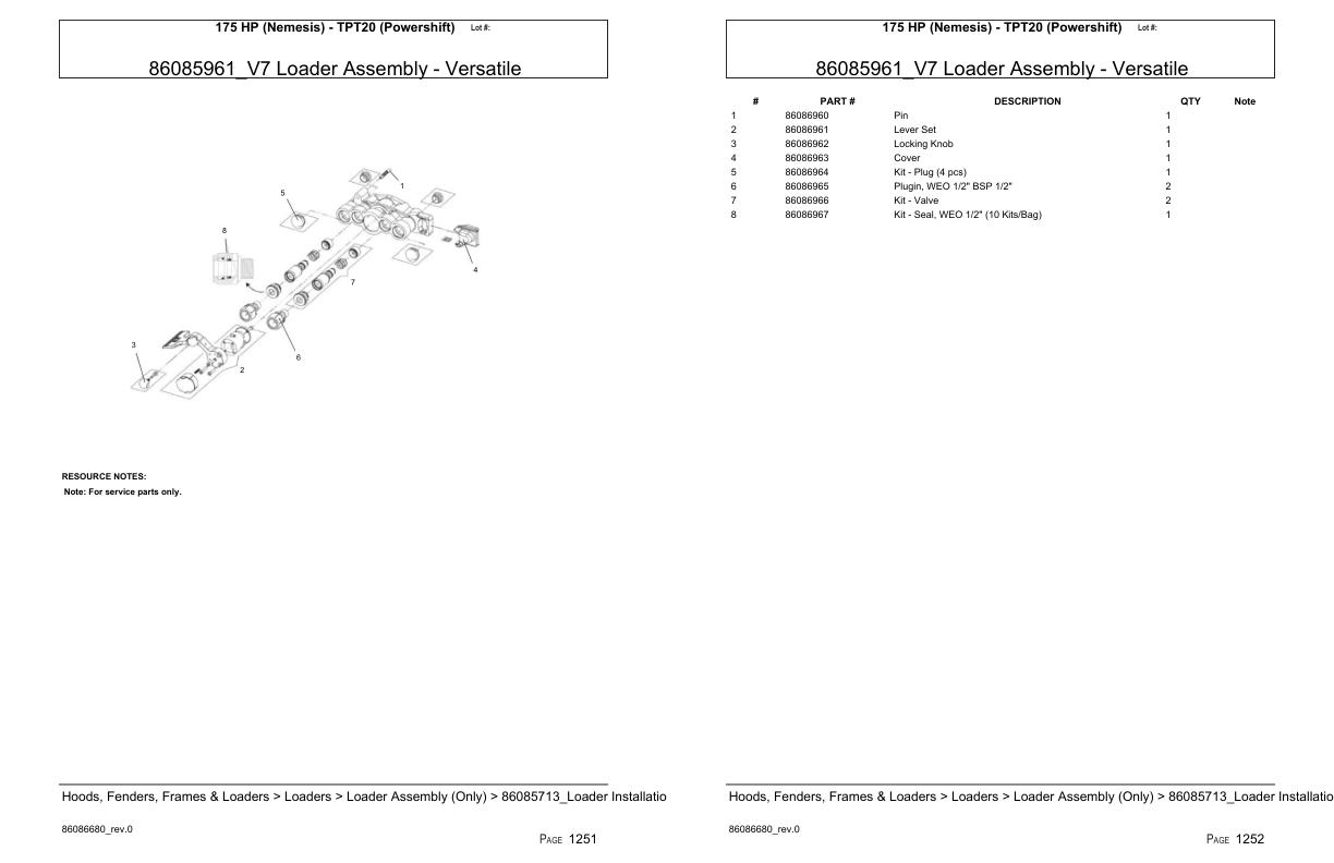 Versatile Tractor 175 HP Nemesis TPT20 Powershift Parts Catalog 1