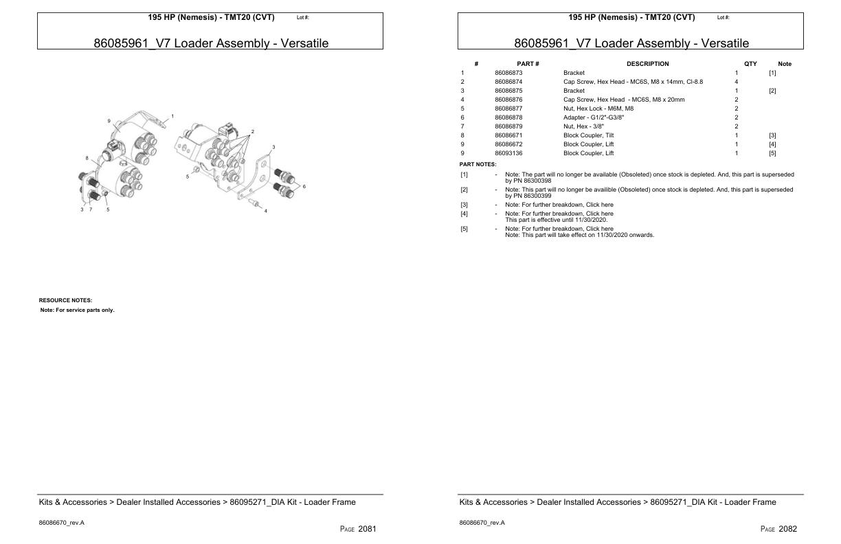 Versatile Tractor 195 HP Nemesis TMT20 CVT Parts Catalog 1