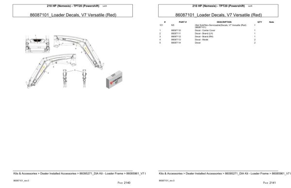 Versatile Tractor 210 HP Nemesis TPT20 Powershift Parts Catalog 2