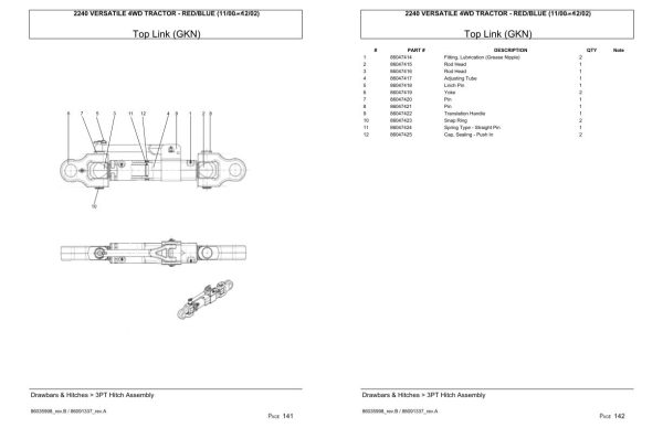 Versatile Tractor 2240 4WD Red Blue Parts Catalog 2000 2002 2