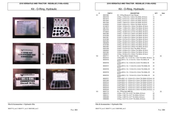 Versatile Tractor 2310 4WD Red Blue Parts Catalog 2000 2002 2