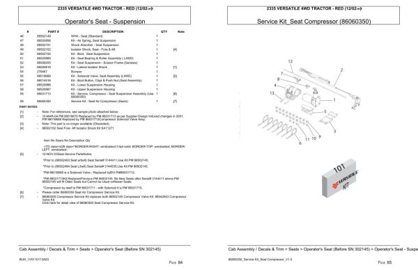Versatile Tractor 2335 4WD Red Parts Catalog 2002 2