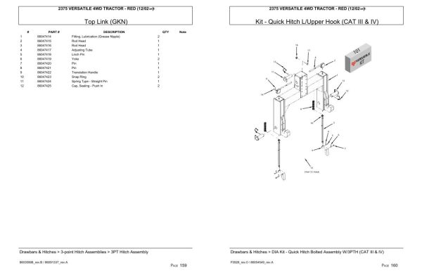 Versatile Tractor 2375 4WD Red Parts Catalog 2002 2