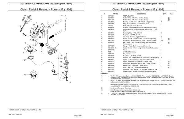 Versatile Tractor 2425 4WD Red Blue Parts Catalog 2000 2006 2