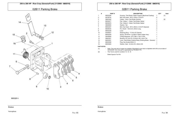 Versatile Tractor 250 to 280 HP Row Crop Genesis Funk Parts Catalog 2008 2010 2
