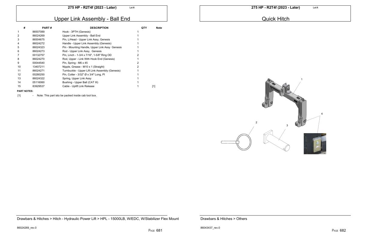 Versatile Tractor 275 HP R2T4f Parts Catalog 2023 1