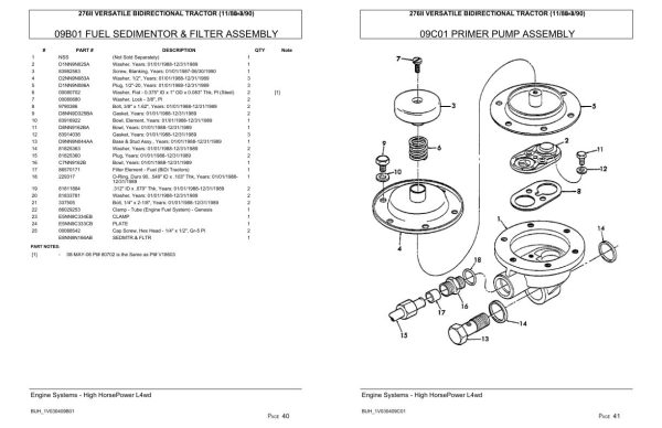 Versatile Tractor 276II Bidirectional Parts Catalog 1988 1990 1