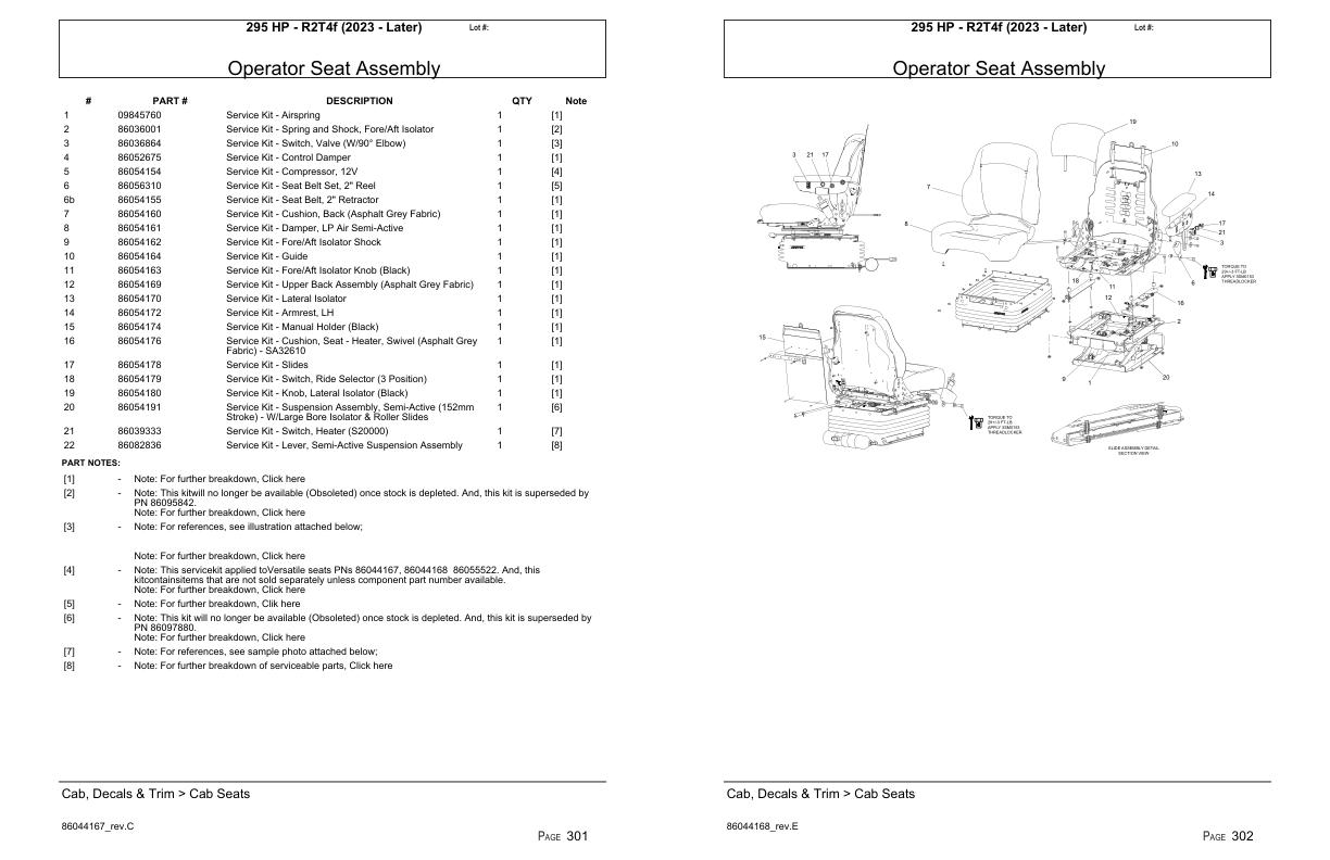 Versatile Tractor 295 HP R2T4f Parts Catalog 2023 1