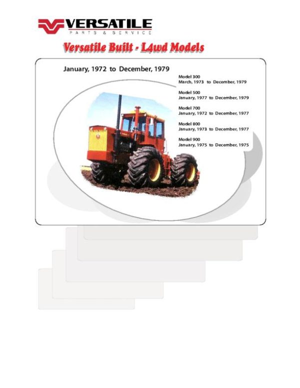 Versatile Tractor 300V Large 4WD Parts Catalog 1973 1