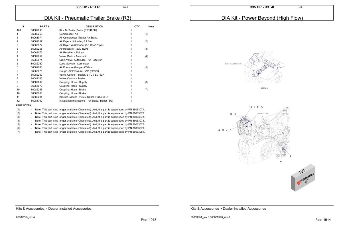 Versatile Tractor 335 HP R3T4f Parts Catalog 1