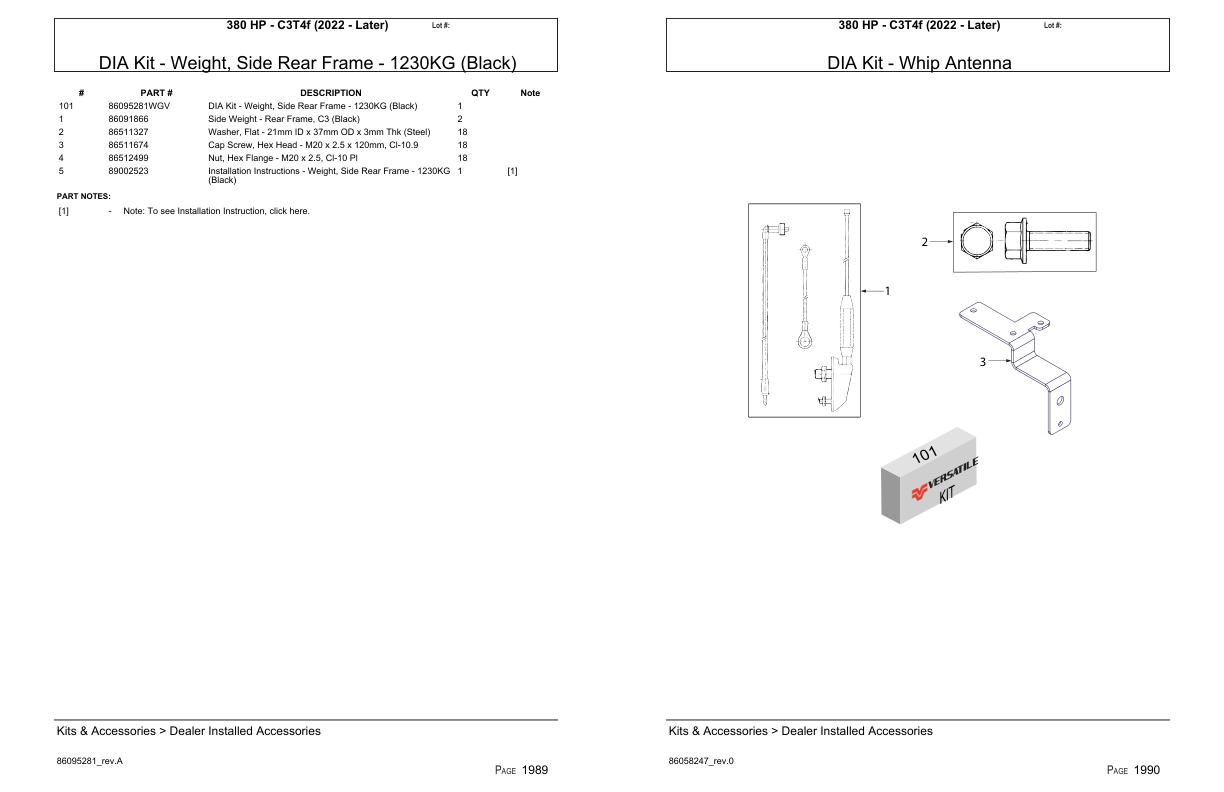 Versatile Tractor 380 HP C3T4f Parts Catalog 2022 1
