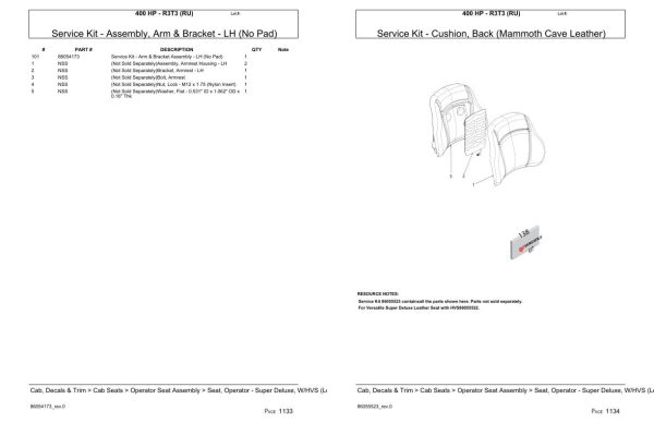 Versatile Tractor 400 HP R3T3 RU Parts Catalog 2