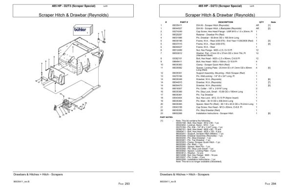 Versatile Tractor 485 HP D2T3 Scraper Special Parts Catalog 1