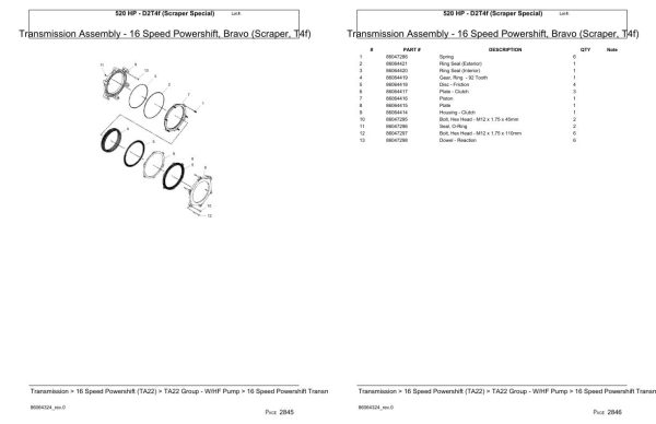 Versatile Tractor 520 HP D2T4f Scraper Special Parts Catalog 1