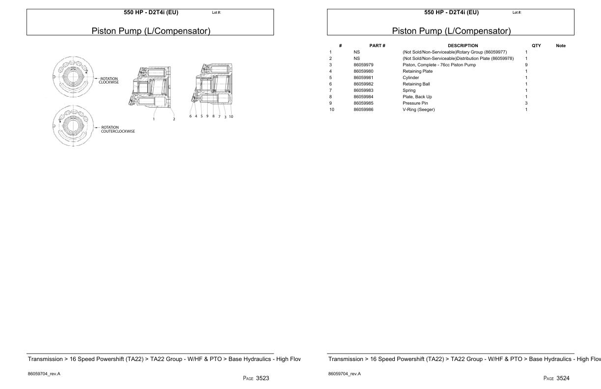 Versatile Tractor 550 HP D2T4i EU Parts Catalog 1