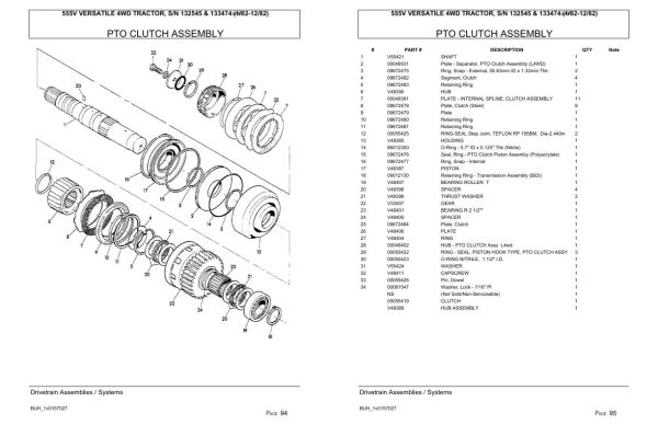 Versatile Tractor 555V 4WD 132545 133474 Parts Catalog 1982 2