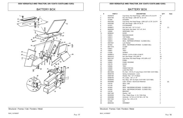 Versatile Tractor 555V 4WD 133475 133579 Parts Catalog 1983 2