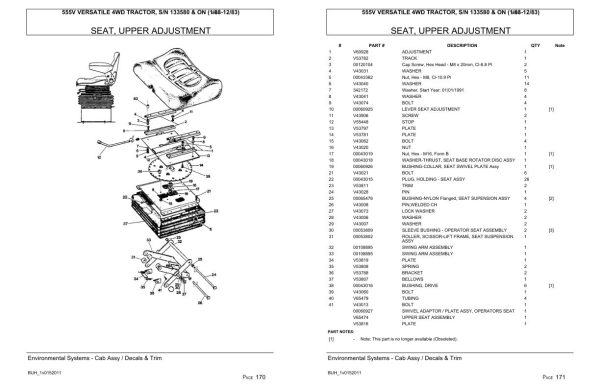 Versatile Tractor 555V 4WD 133580 Parts Catalog 1983 2