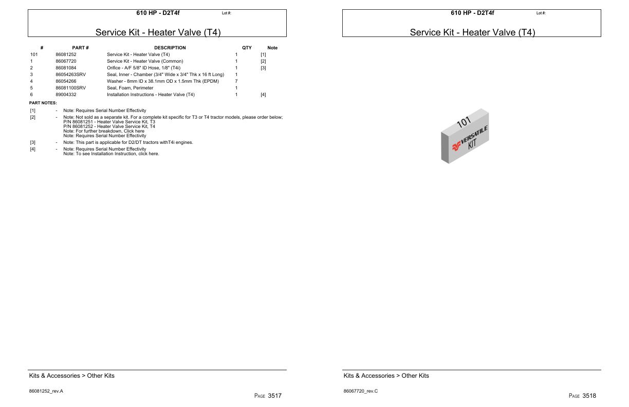 Versatile Tractor 610 HP D2T4f Parts Catalog 1