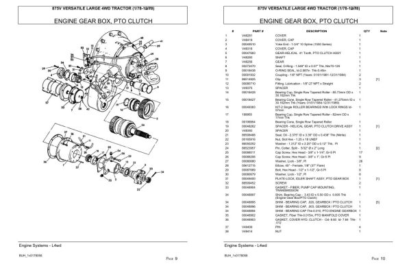 Versatile Tractor 875V Large 4WD Parts Catalog 1978 2