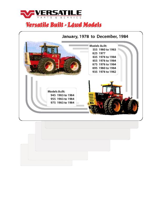 Versatile Tractor 875V Large 4WD Parts Catalog 1979 1
