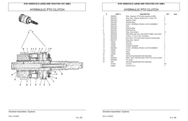 Versatile Tractor 875V Large 4WD Parts Catalog 1981 2