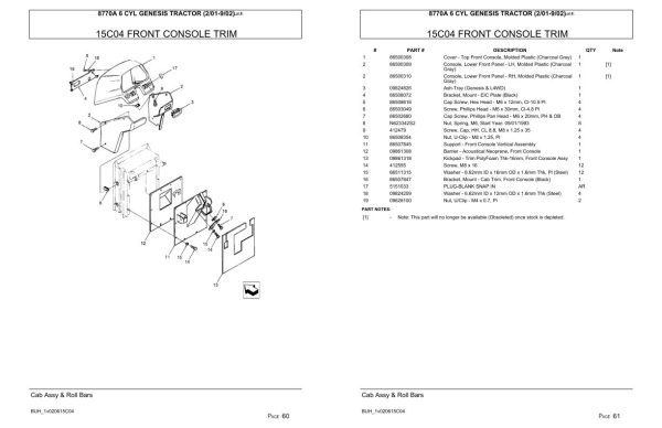 Versatile Tractor 8770A 6 CYL Genesis Parts Catalog 2001 2002 2