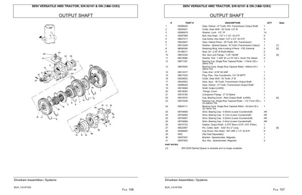 Versatile Tractor 895V 4WD 92101 Parts Catalog 1983 2