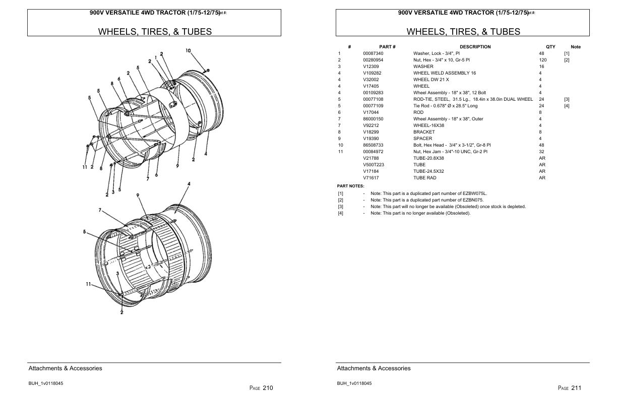 Versatile Tractor 900V 4WD Parts Catalog 1975