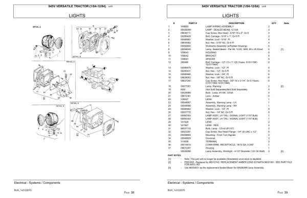 Versatile Tractor 945V Parts Catalog 1984 2