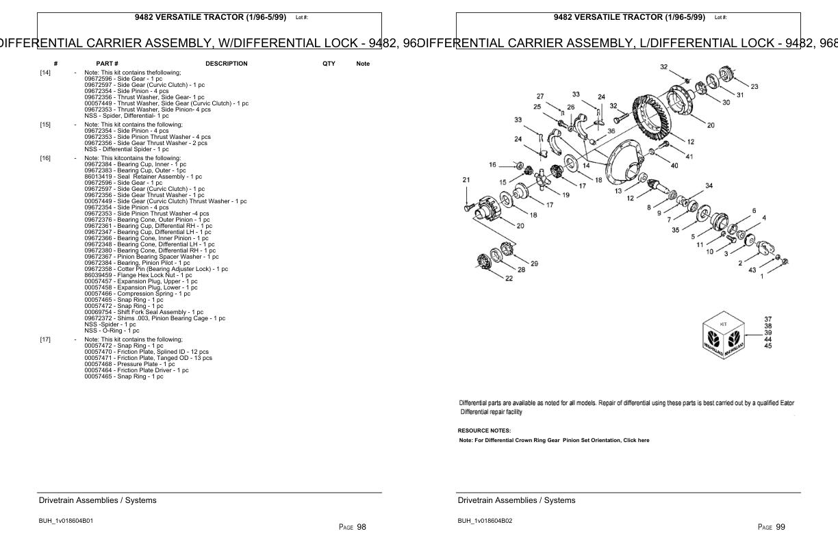 Versatile Tractor 9482 Parts Catalog 19961999