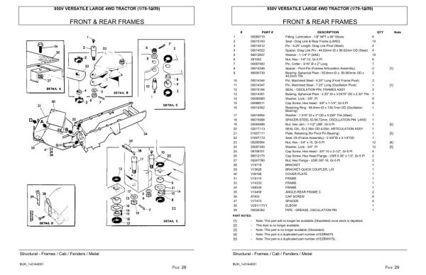 Versatile Tractor 950V Large 4WD Parts Catalog 1979 2