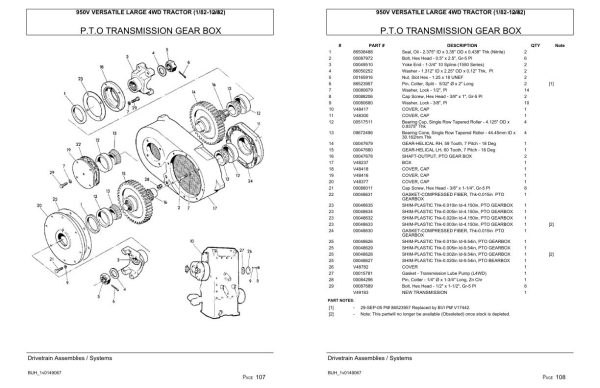 Versatile Tractor 950V Large 4WD Parts Catalog 1982 2