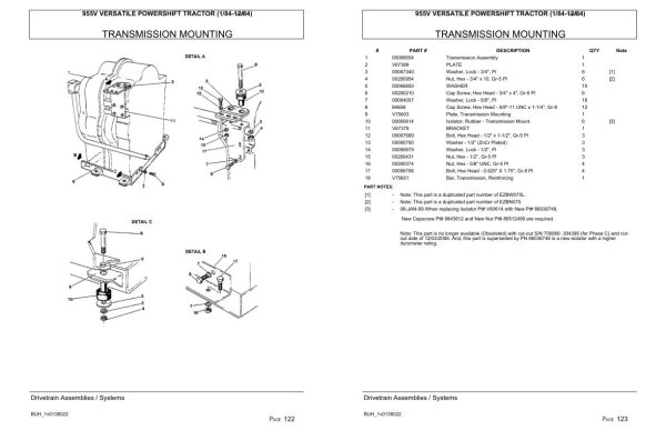 Versatile Tractor 955V Powershift Parts Catalog 1984 2