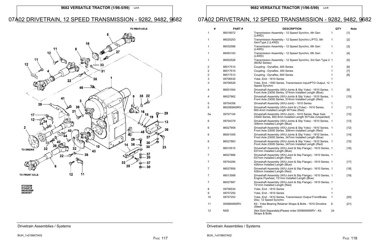 Versatile Tractor 9682 Parts Catalog 19961999