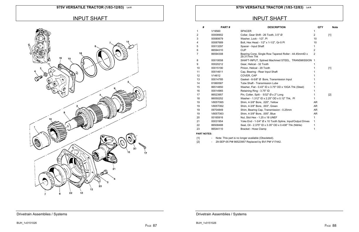 Versatile Tractor 975V Parts Catalog 1983